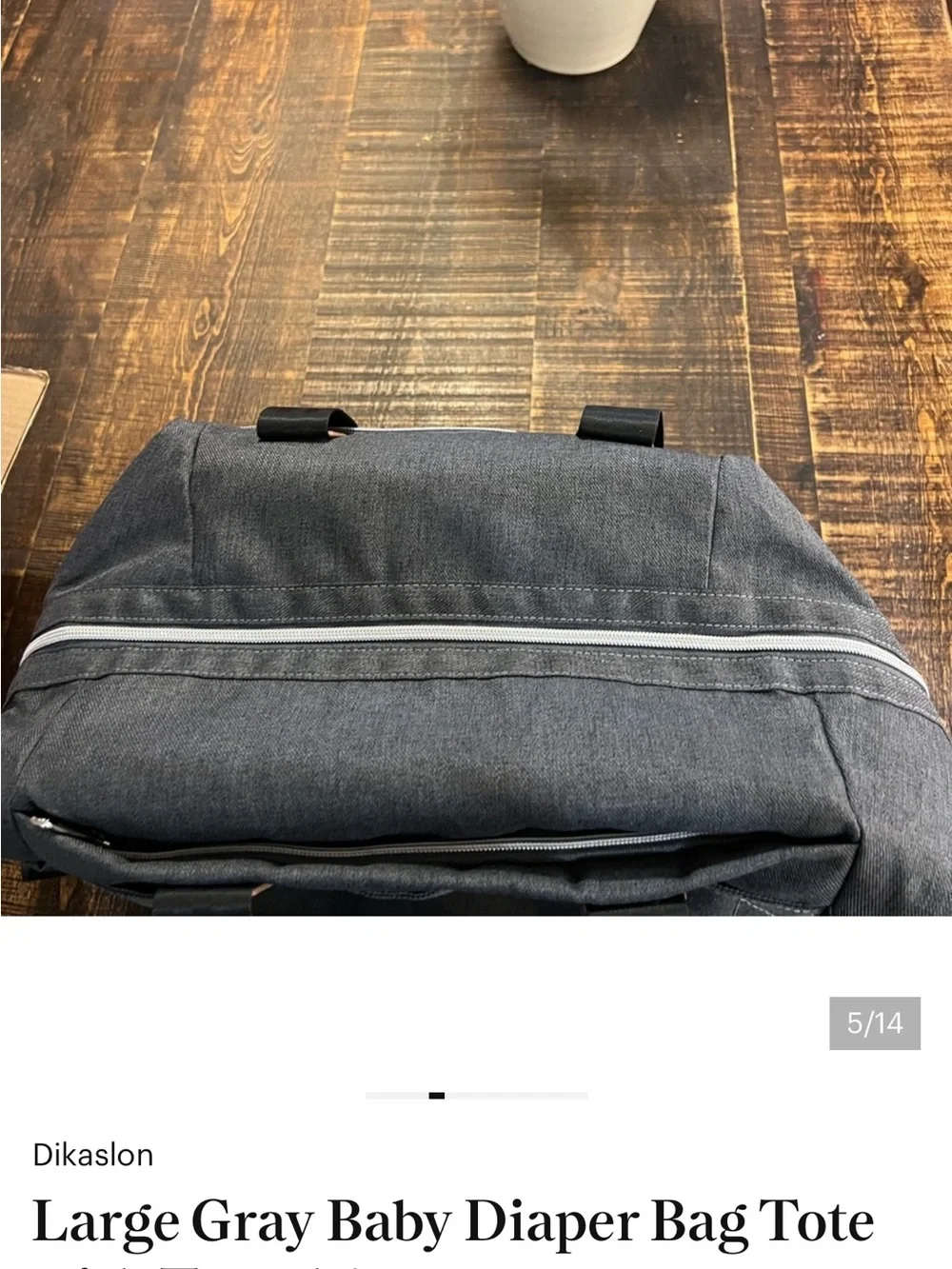 Quilted Gray Baby Diaper Bag Tote with Tassel Charm